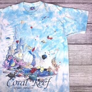 Vintage 1992 Coral Reef Aquatic Paradise Liquid Blue Tie Dye T-shirt